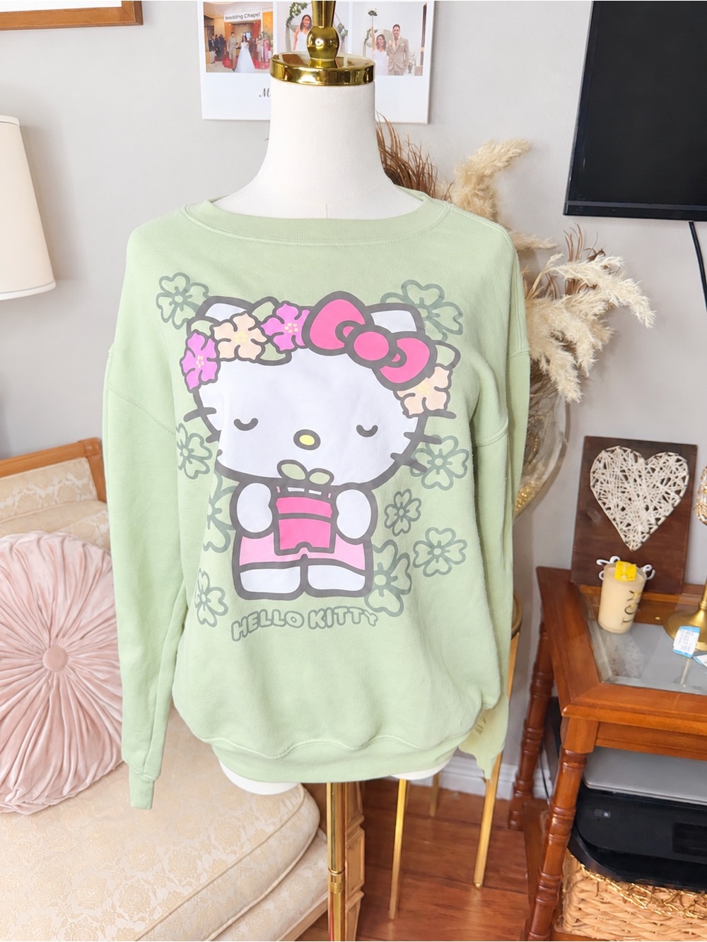 Hello Kitty Mint Green Crewneck Sweatshirt with Pink Accents
